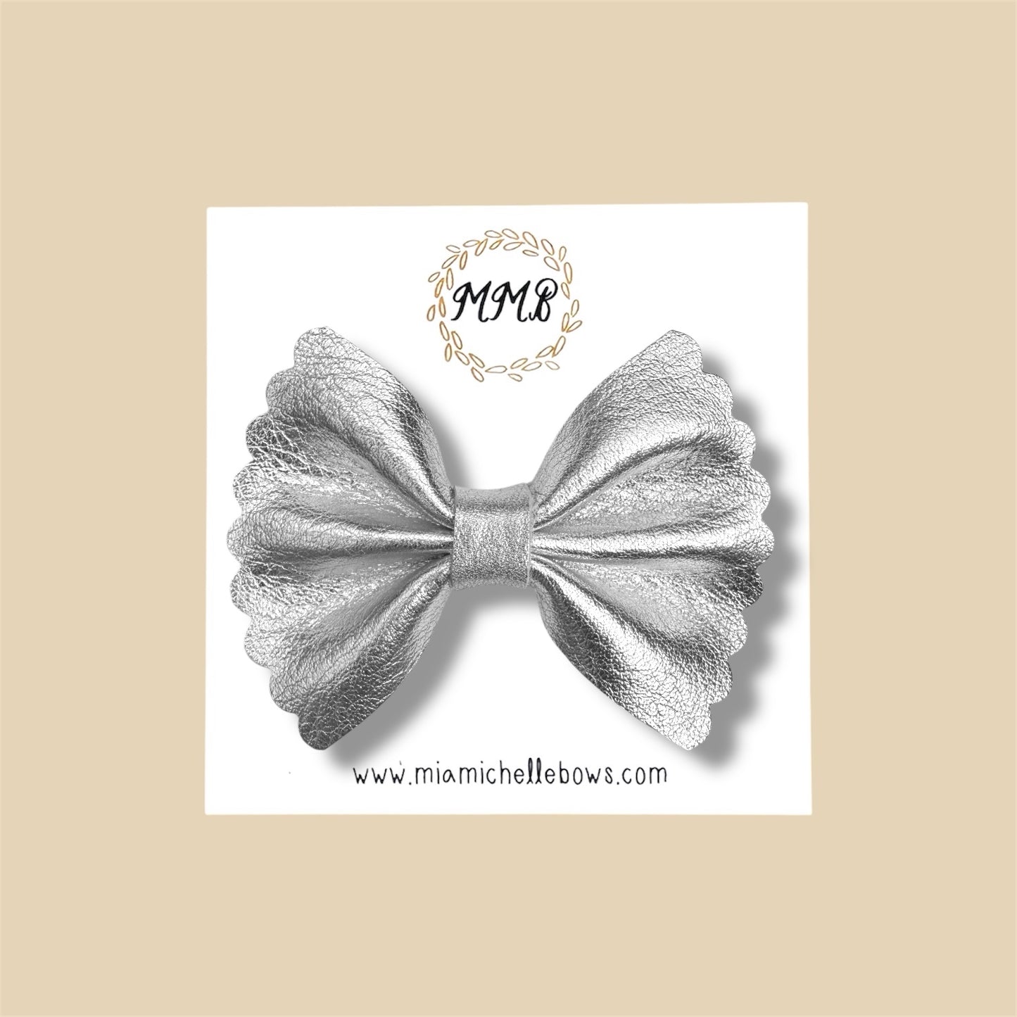 Silver Scalloped Genuine Leather Bow
