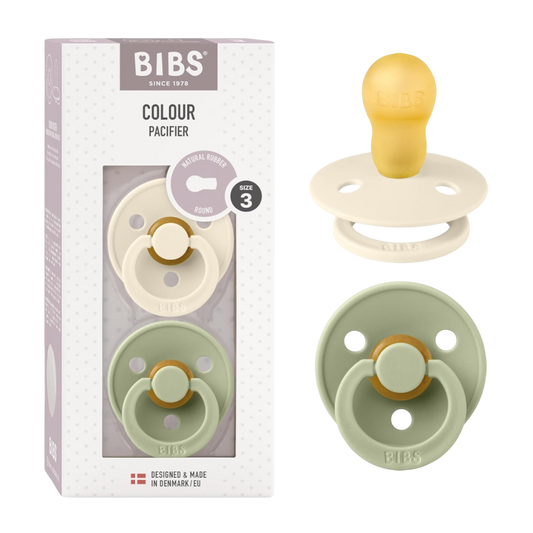 Size 3 Bibs Colour Rubber Pacifier 2 Pack- Ivory/ Sage