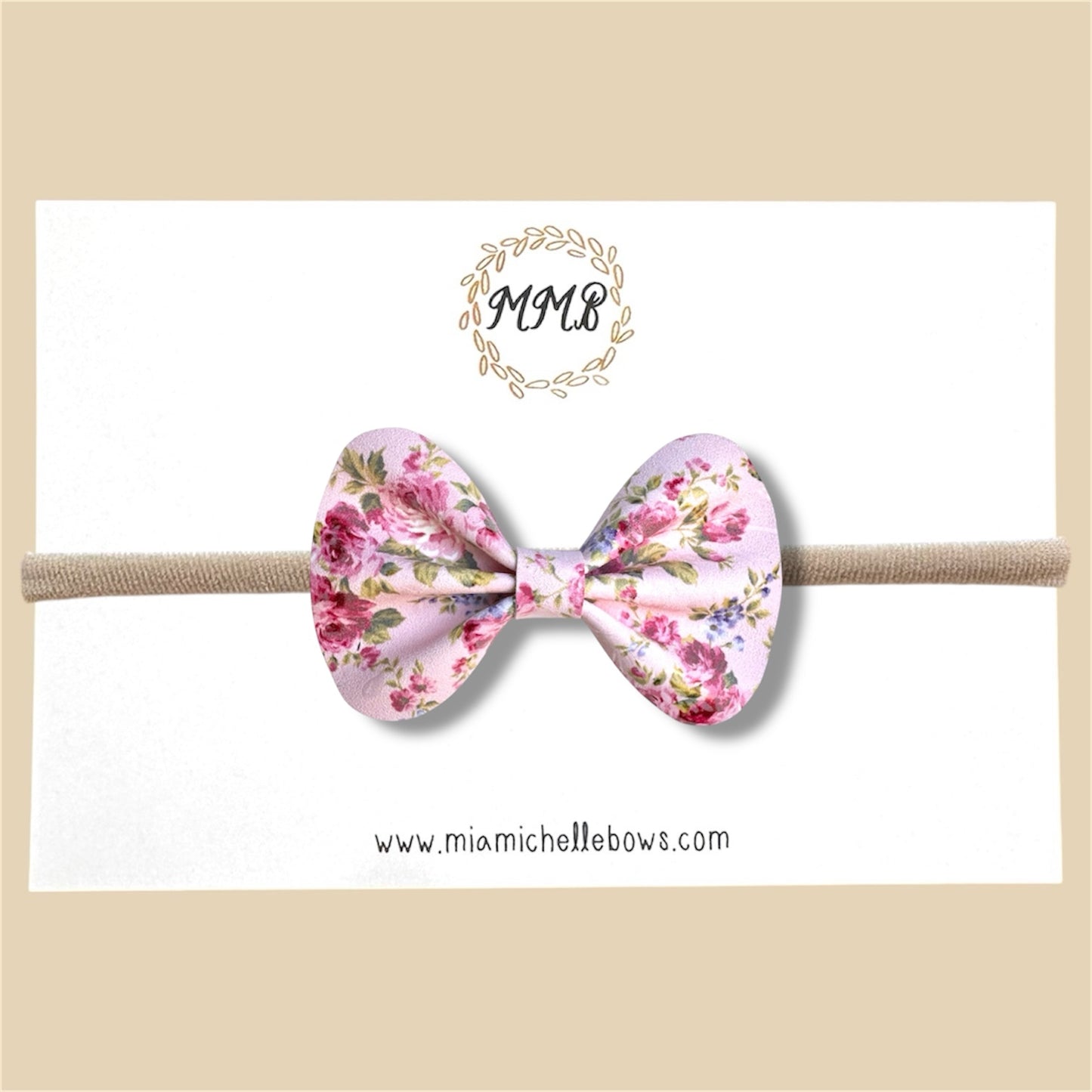 Pink Vintage Rose Vegan Leather Bow