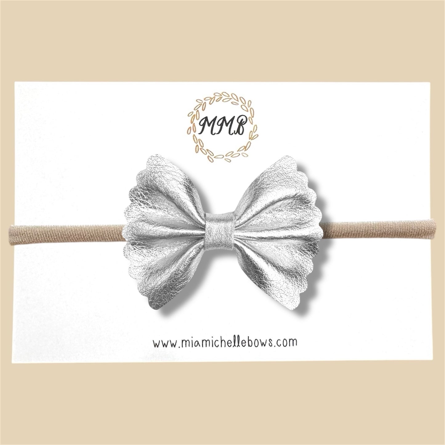 Silver Scalloped Genuine Leather Bow