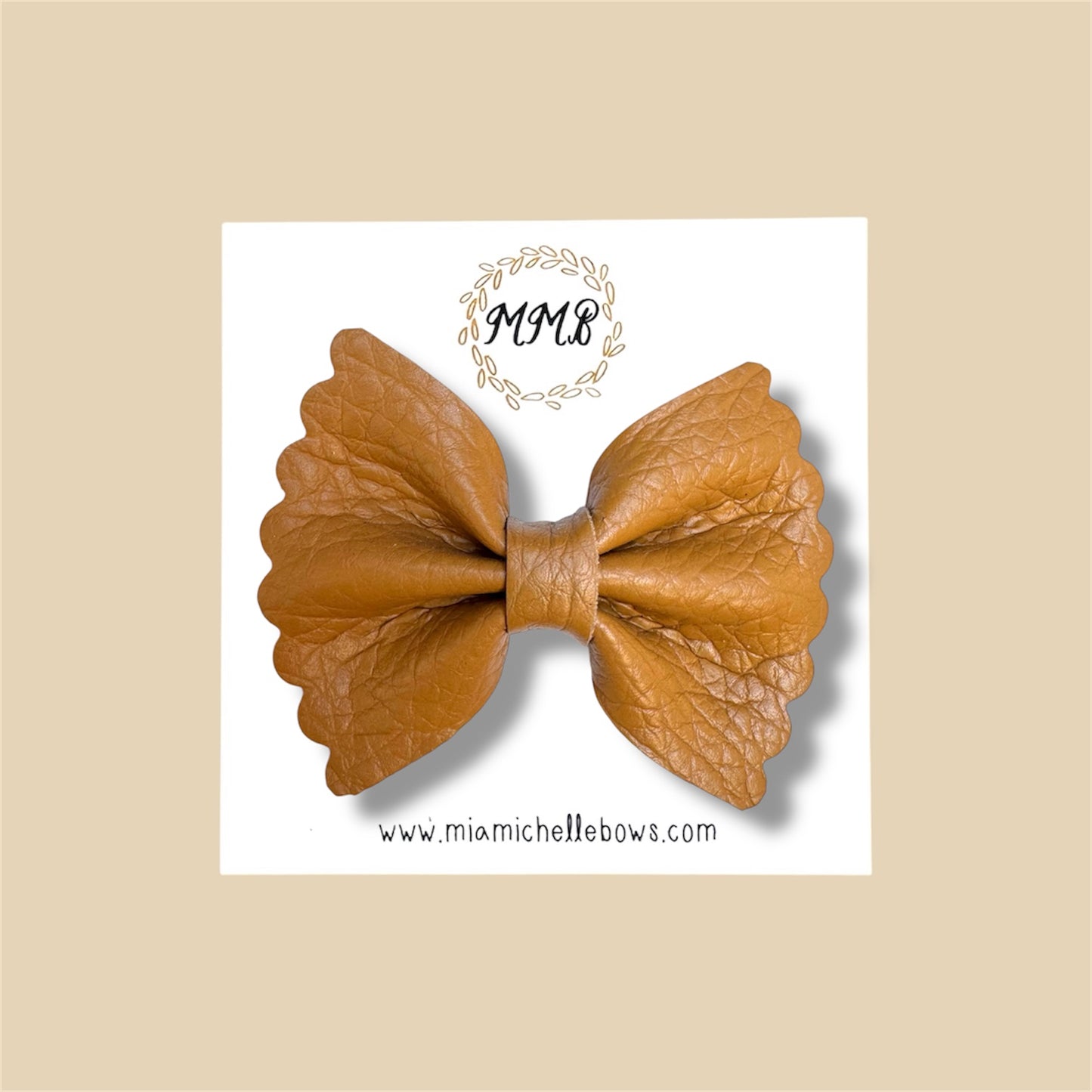 Mustard Scalloped Vegan Leather Bow