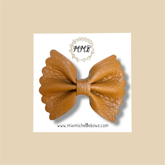 Mustard Scalloped Vegan Leather Bow