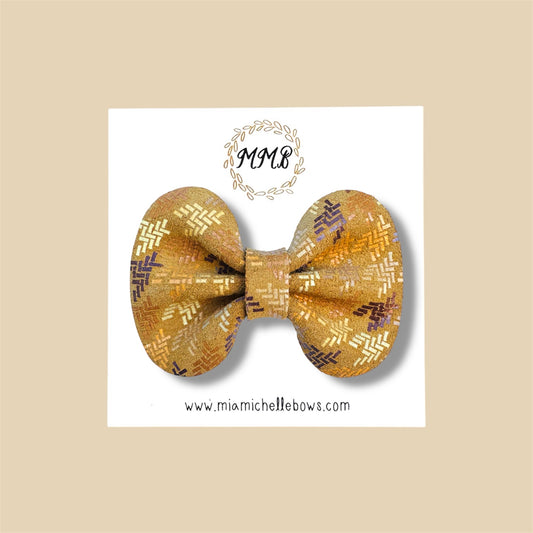 Mustard Print Genuine Leather Bow
