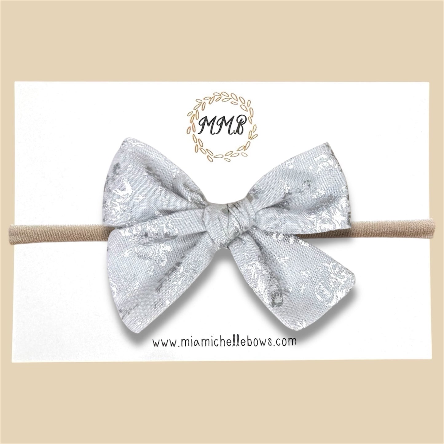 Hand-tied Silver Floral Bow