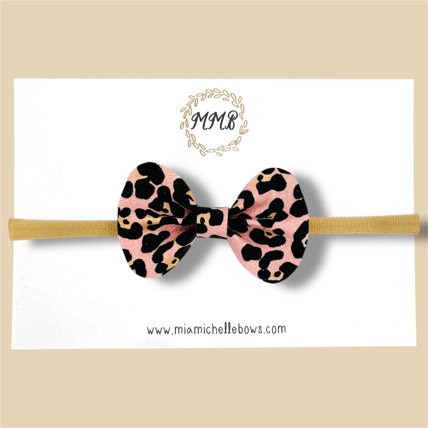 Baby Pink Leopard Glitter Bow