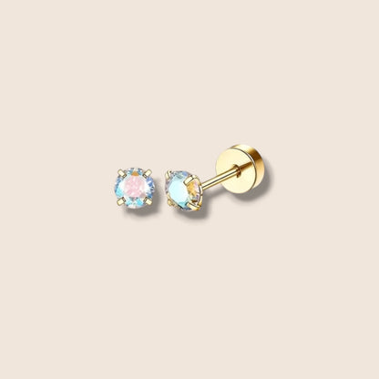 Iridescent 4mm CZ Flat Screw Back Studs