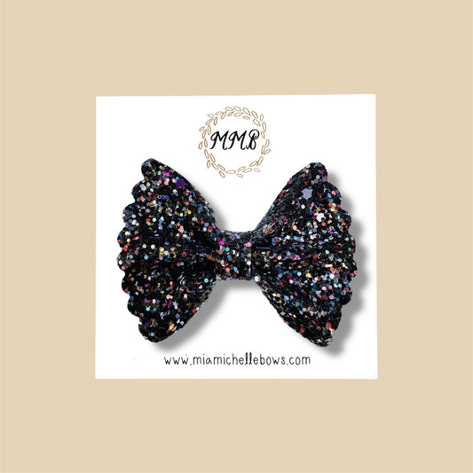 Black Confetti Shimmer Glitter Bow