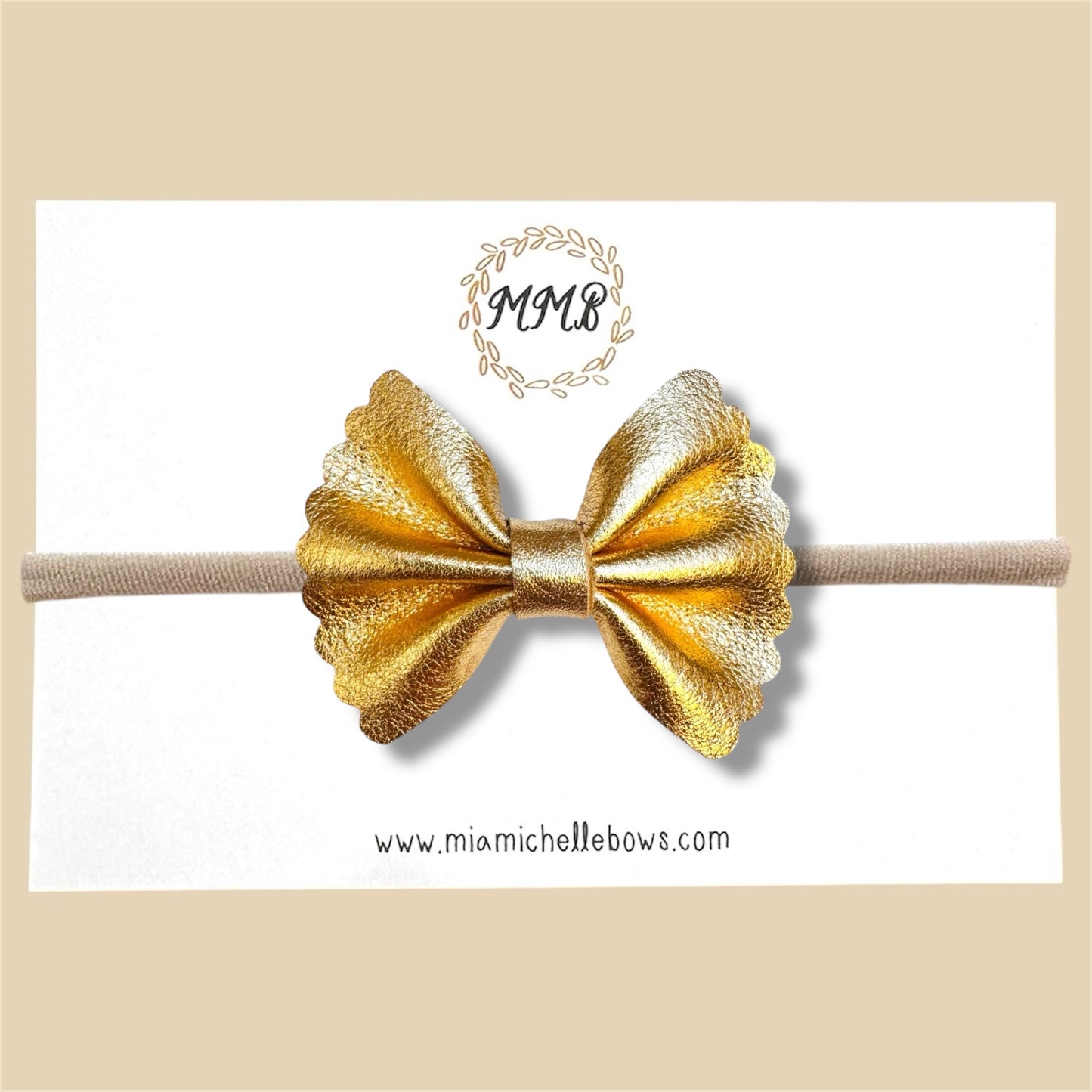 Gold Scalloped Genuine Leather Bow