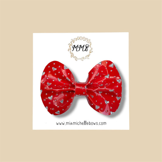 Red & Silver Hearts Glitter Bow