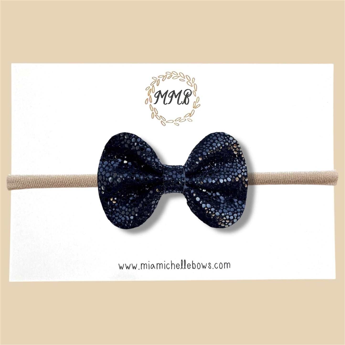 Black Metallic Pebbled Genuine Leather Bow