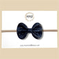 Black Metallic Pebbled Genuine Leather Bow