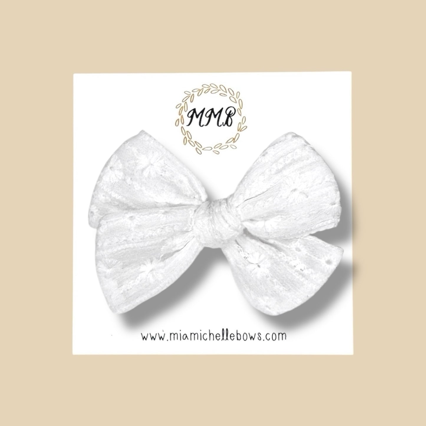 Hand-tied Lace Eyelet Bow in White