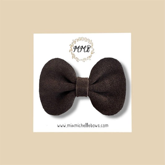 Dark Brown Suede Genuine Leather Bow