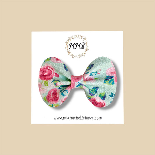 Teal Rose Vegan Leather Bow