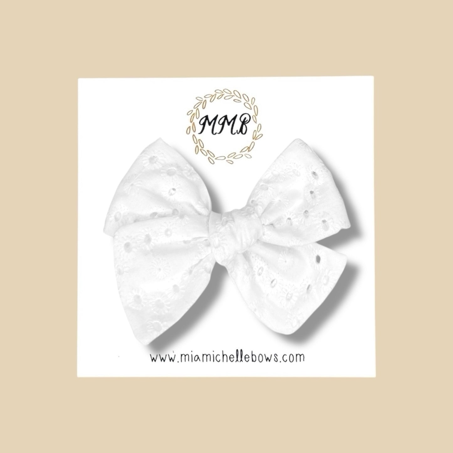 Hand-tied Eyelet Bow in White