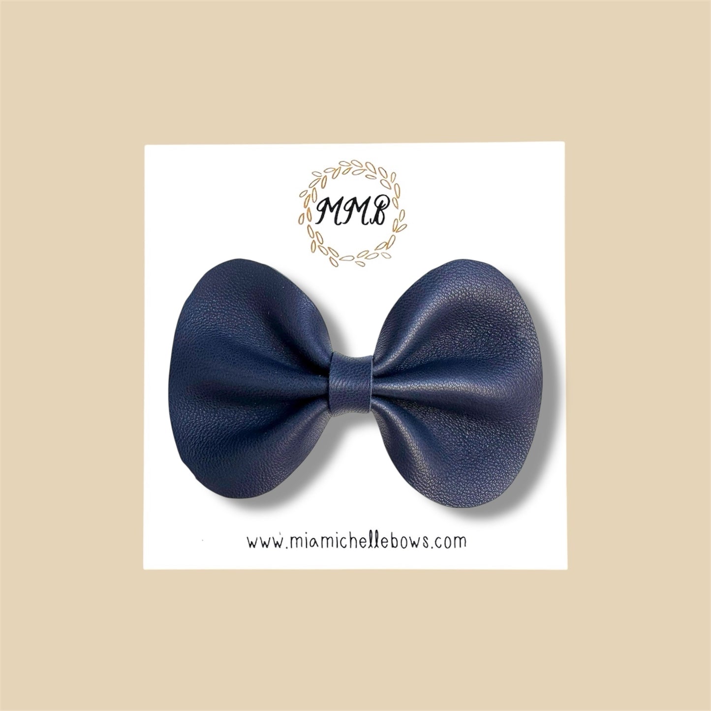 Dark Navy Genuine Leather Bow