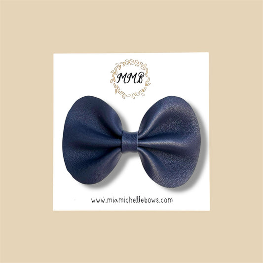 Dark Navy Genuine Leather Bow