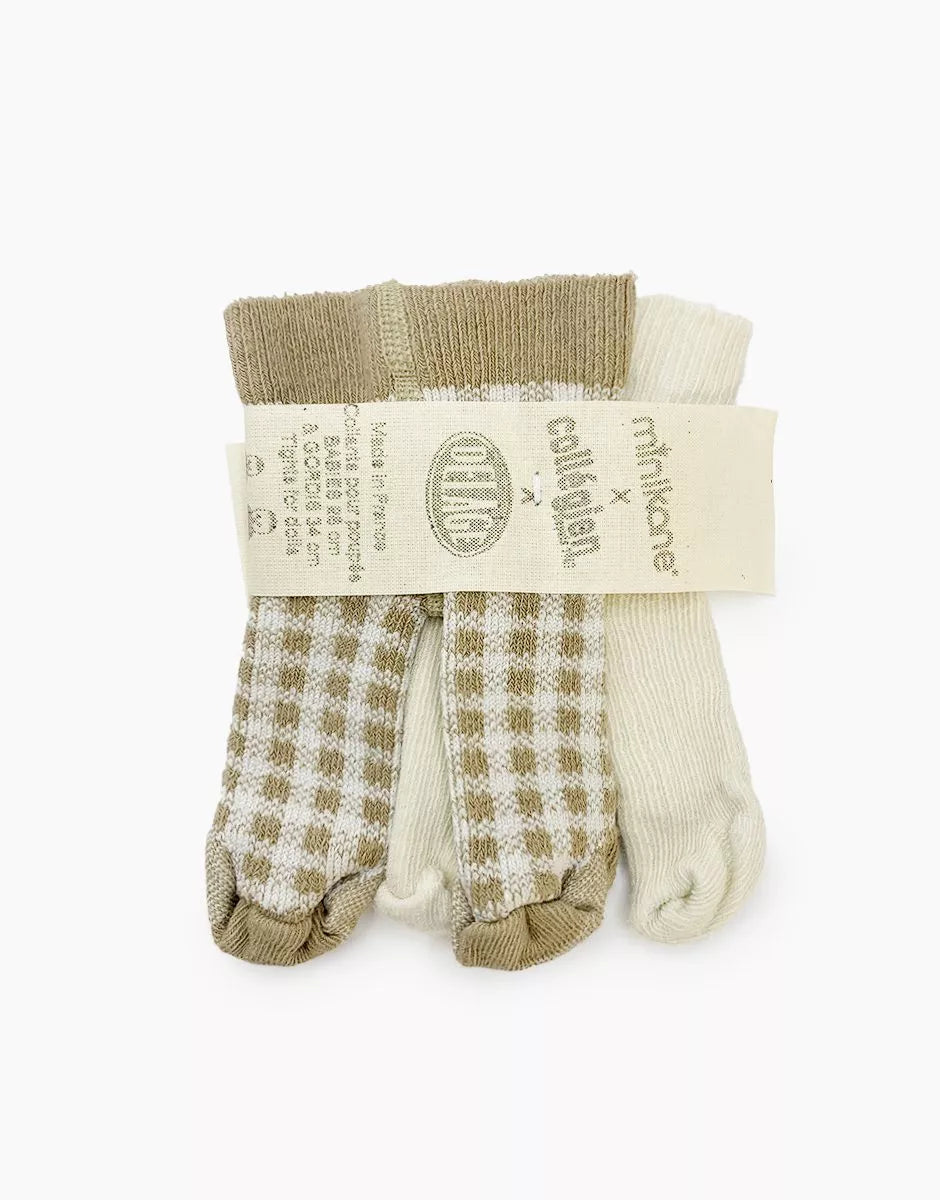 Doll—Tights 2 Pack in Cream and Tan Plaid
