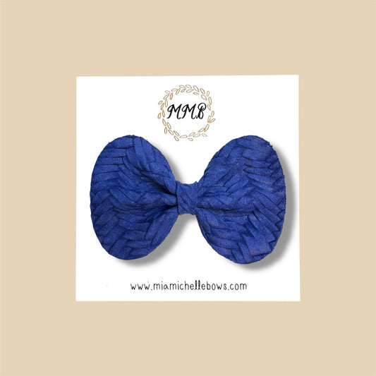 Blue Basketweave Genuine Leather Bow