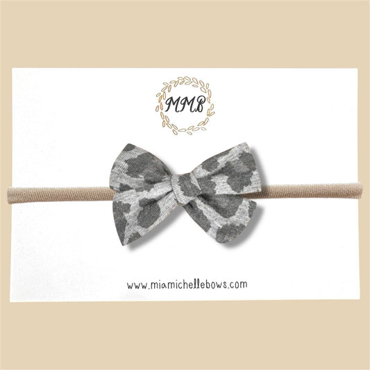 Gray Leopard Stretch Knit Hand Tied Bow
