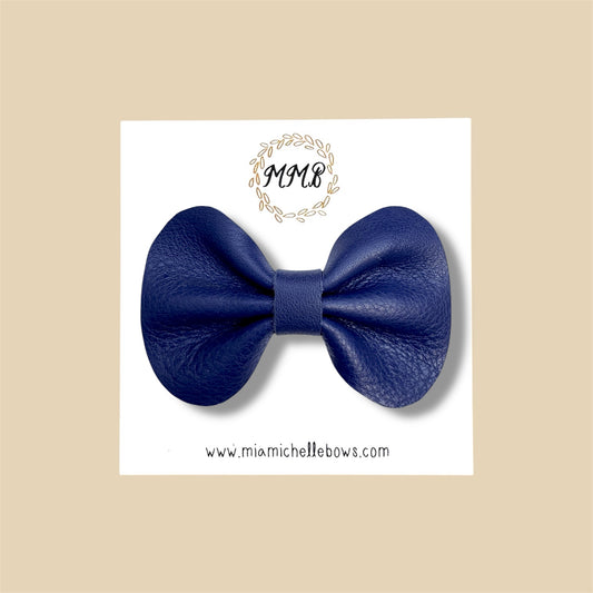 Navy Blue Genuine Leather Bow