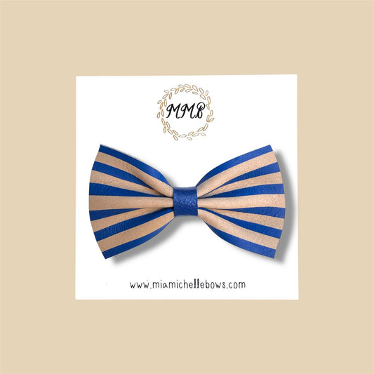 Blue Striped Slim Line Genuine Leather Bow