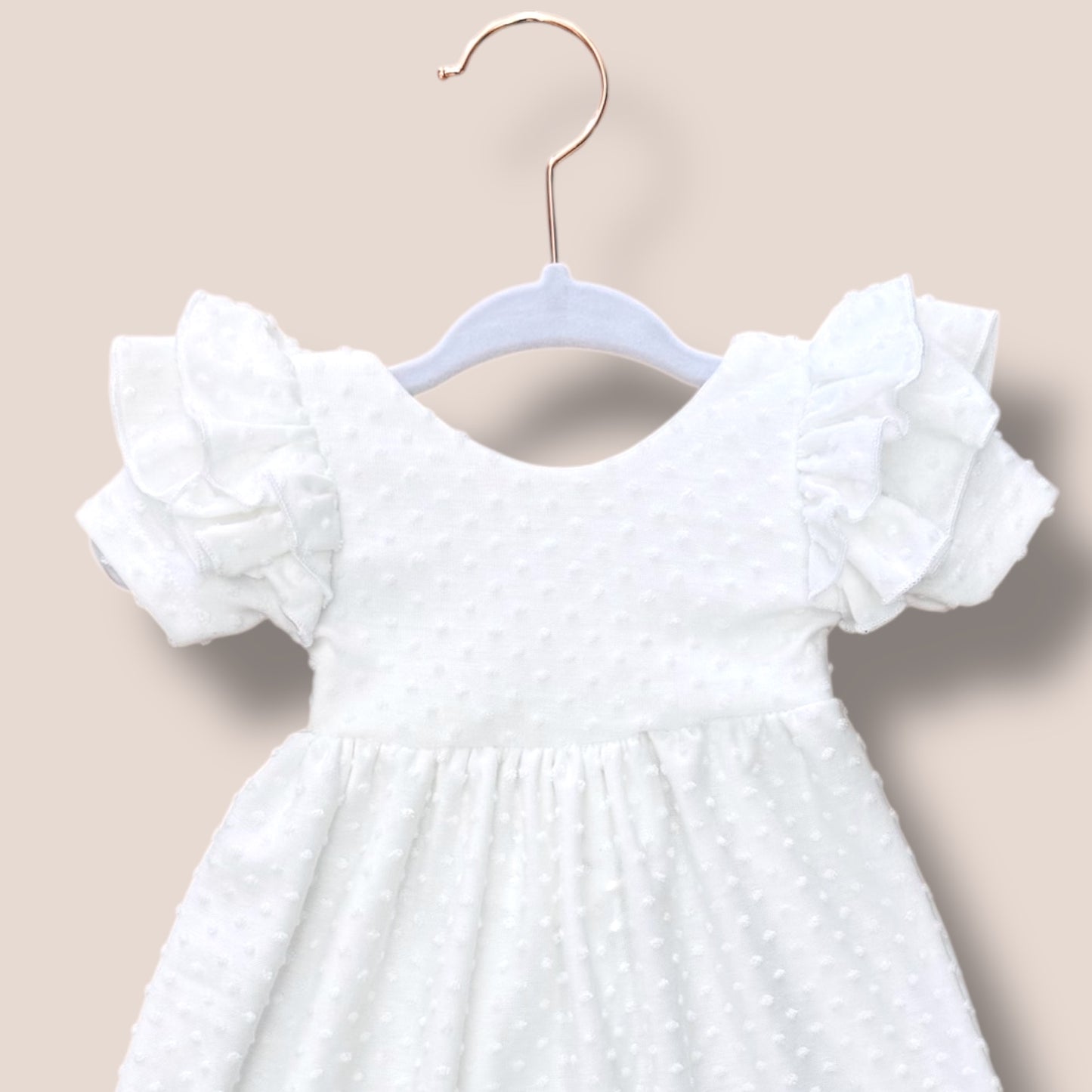 Handmade Full Length White Swiss Dot Blessing Dress & matching bow set