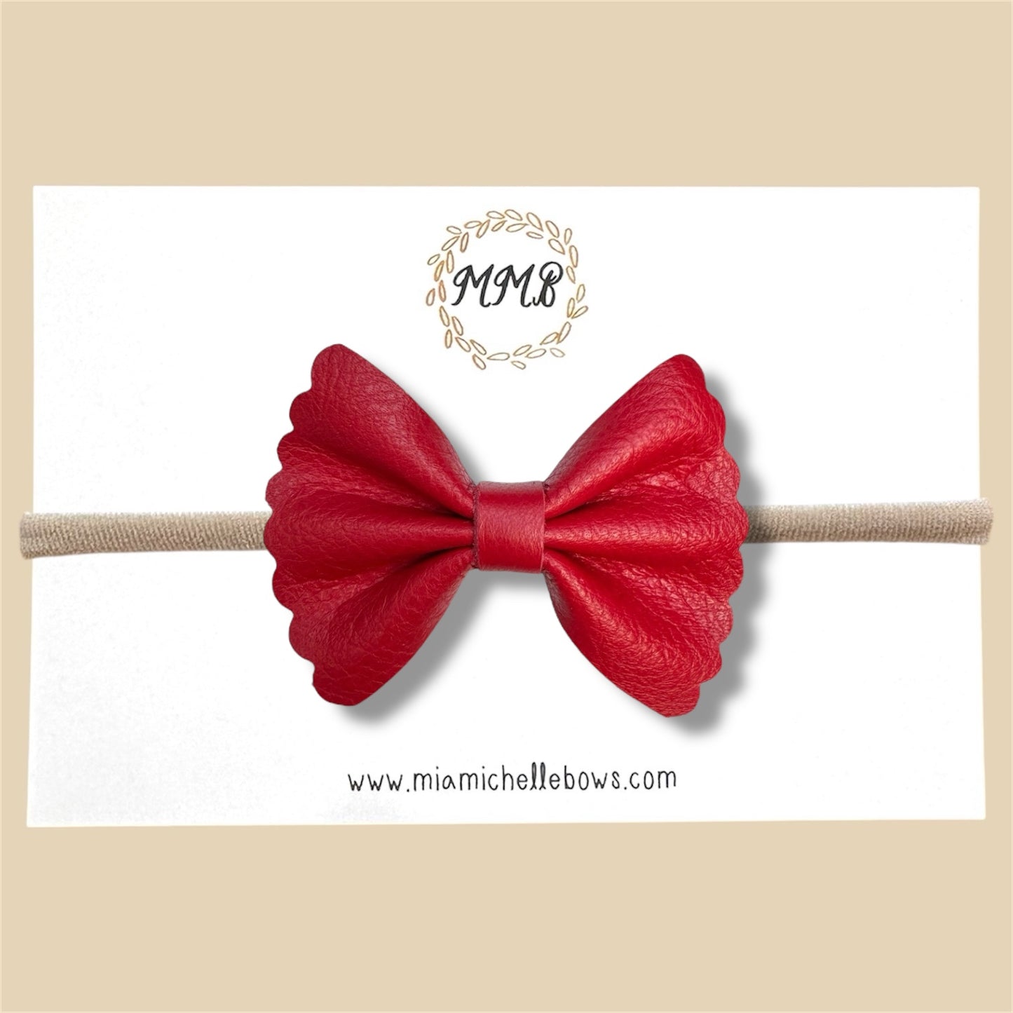 Red Scalloped Genuine Leather Bow