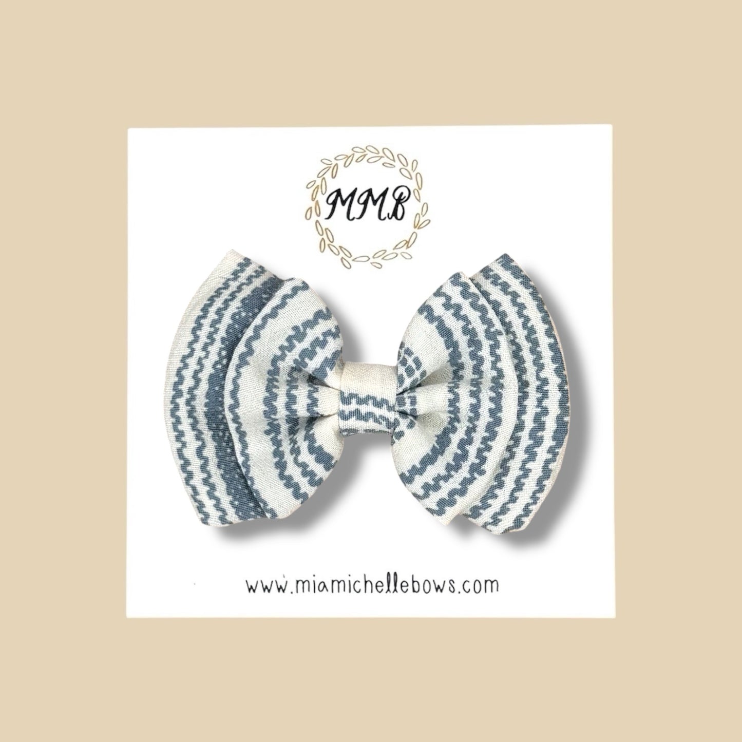 Double Layer Bow in Blue Chiffon Stripe