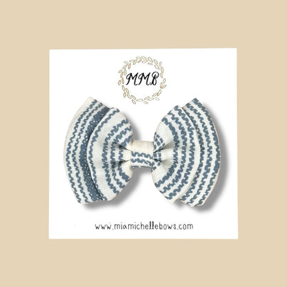 Double Layer Bow in Blue Chiffon Stripe