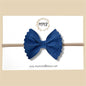 Navy Blue Suede Scalloped Genuine Leather Bow