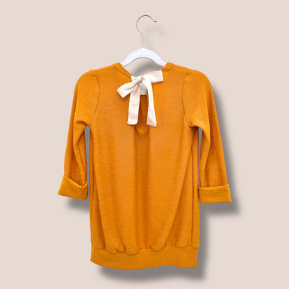Handmade Mustard Sweater Dress & bow set 3T