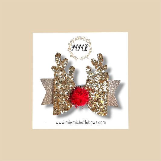 Gold Rudolph Glitter Bow