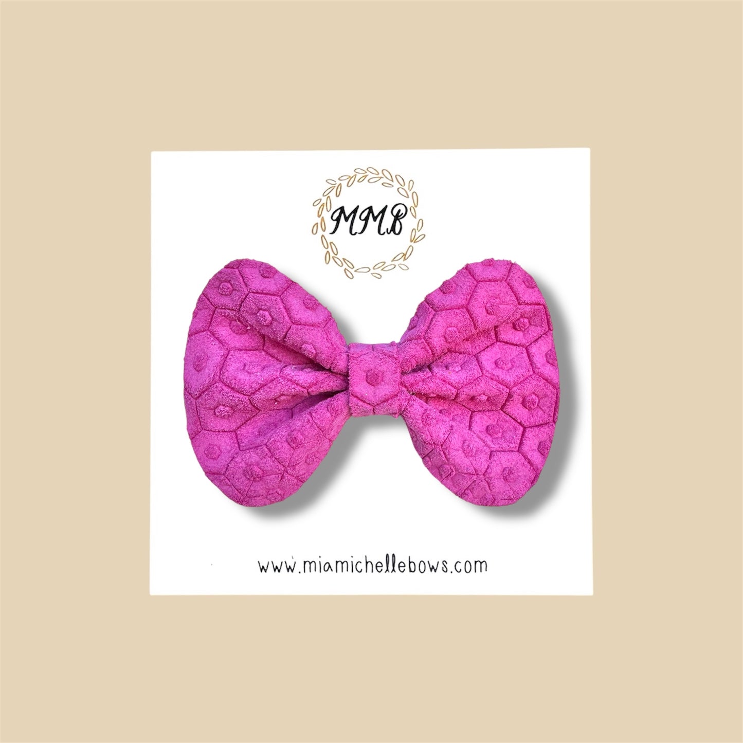 Bright Pink Honeycomb Genuine Leather Bow