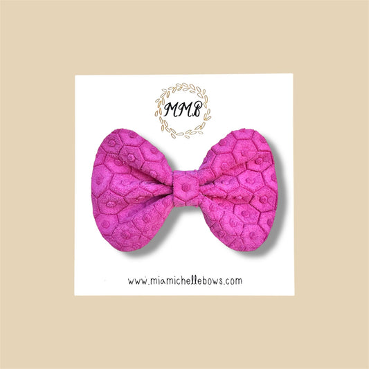 Bright Pink Honeycomb Genuine Leather Bow