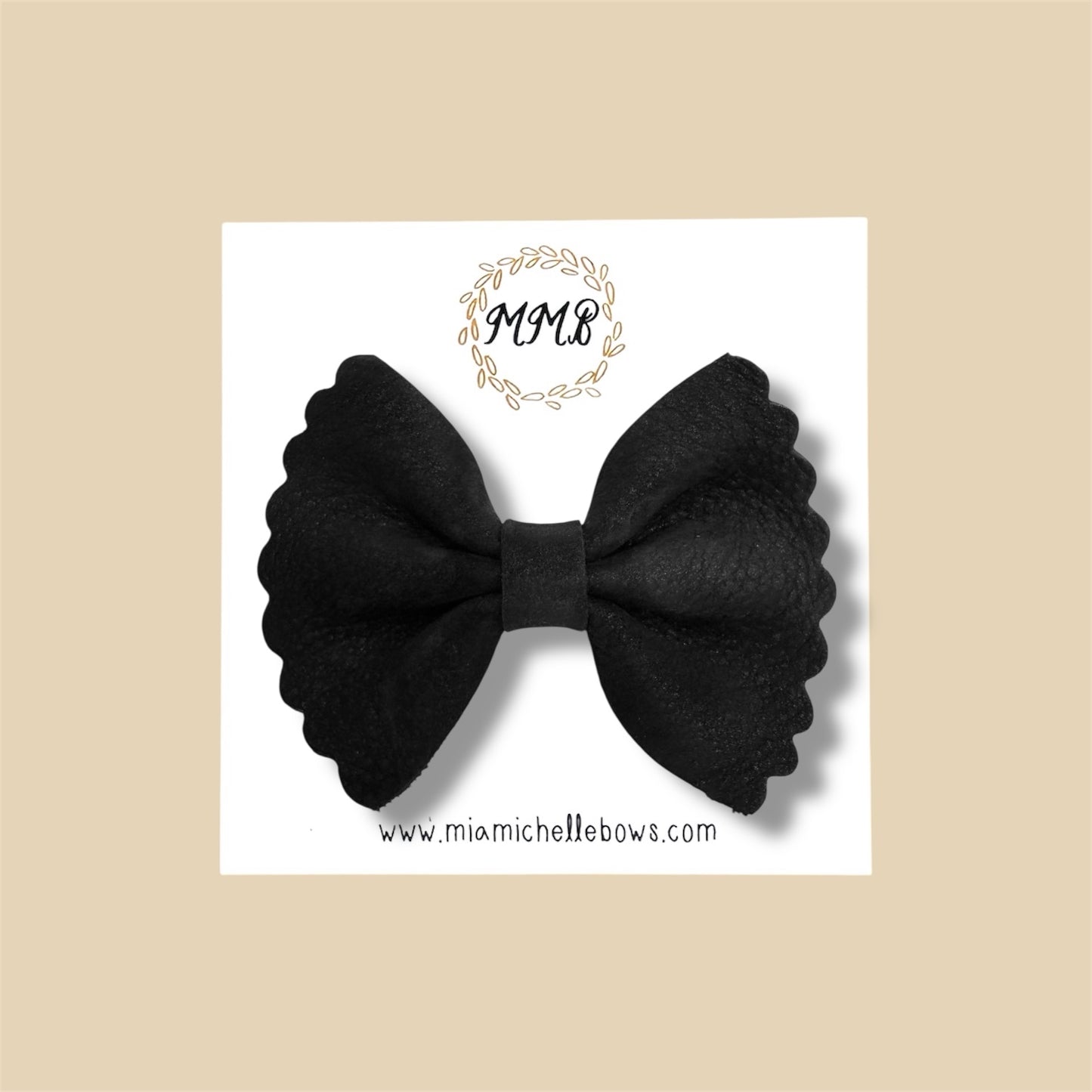 Matte Black ScallopedGenuine Leather Bow
