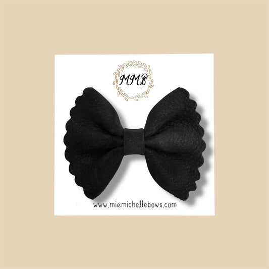 Matte Black ScallopedGenuine Leather Bow