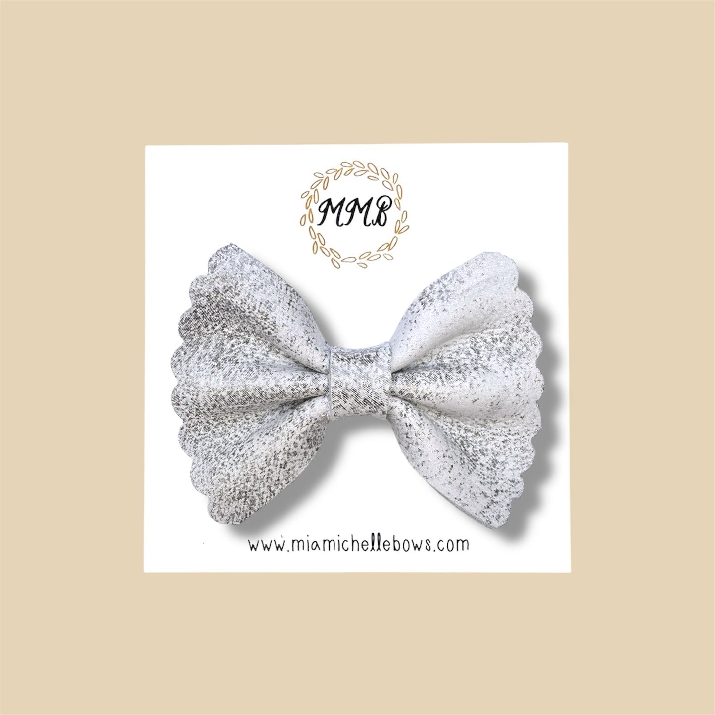 Vintage Grey Scalloped Genuine Leather Bow