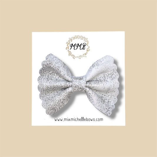 Vintage Grey Scalloped Genuine Leather Bow