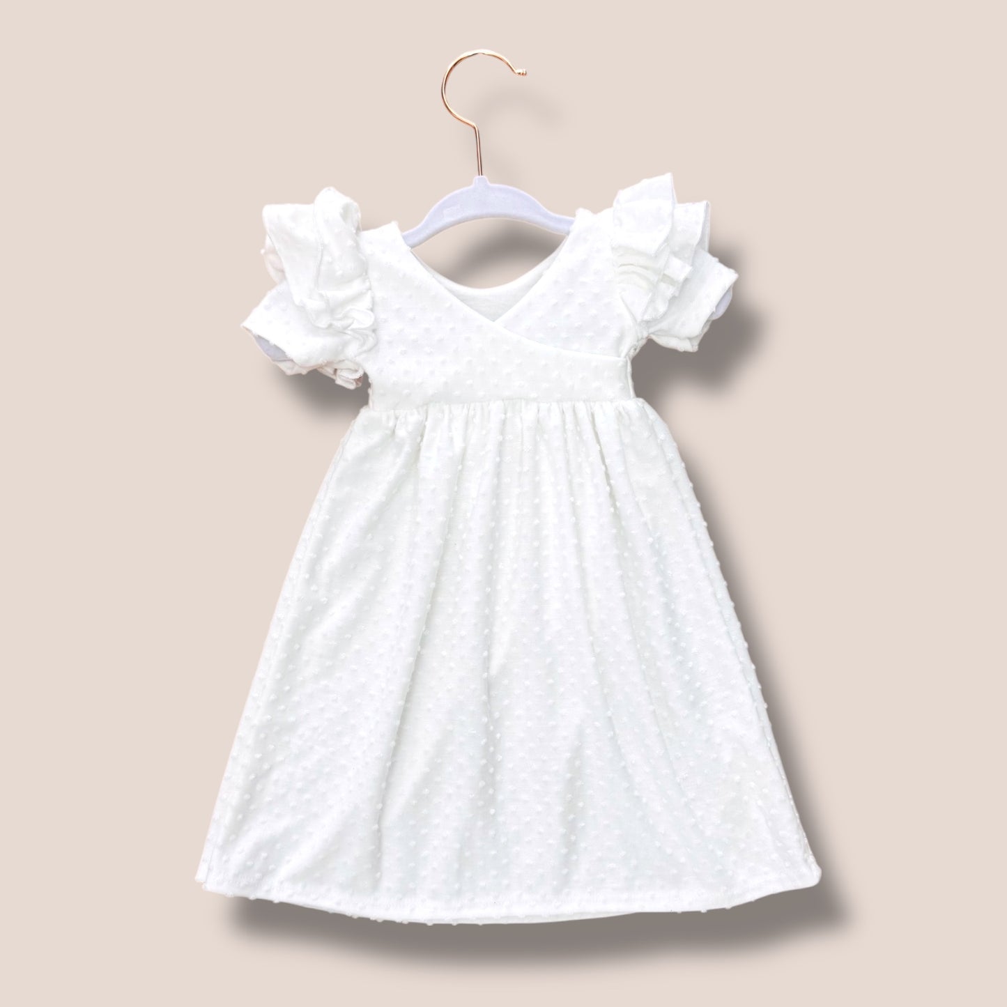 Handmade Full Length White Swiss Dot Blessing Dress & matching bow set