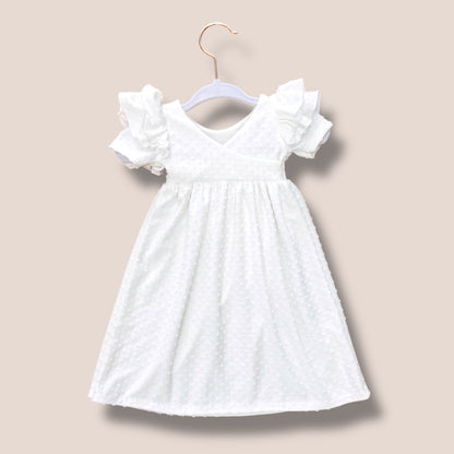 Handmade Full Length White Swiss Dot Blessing Dress & matching bow set
