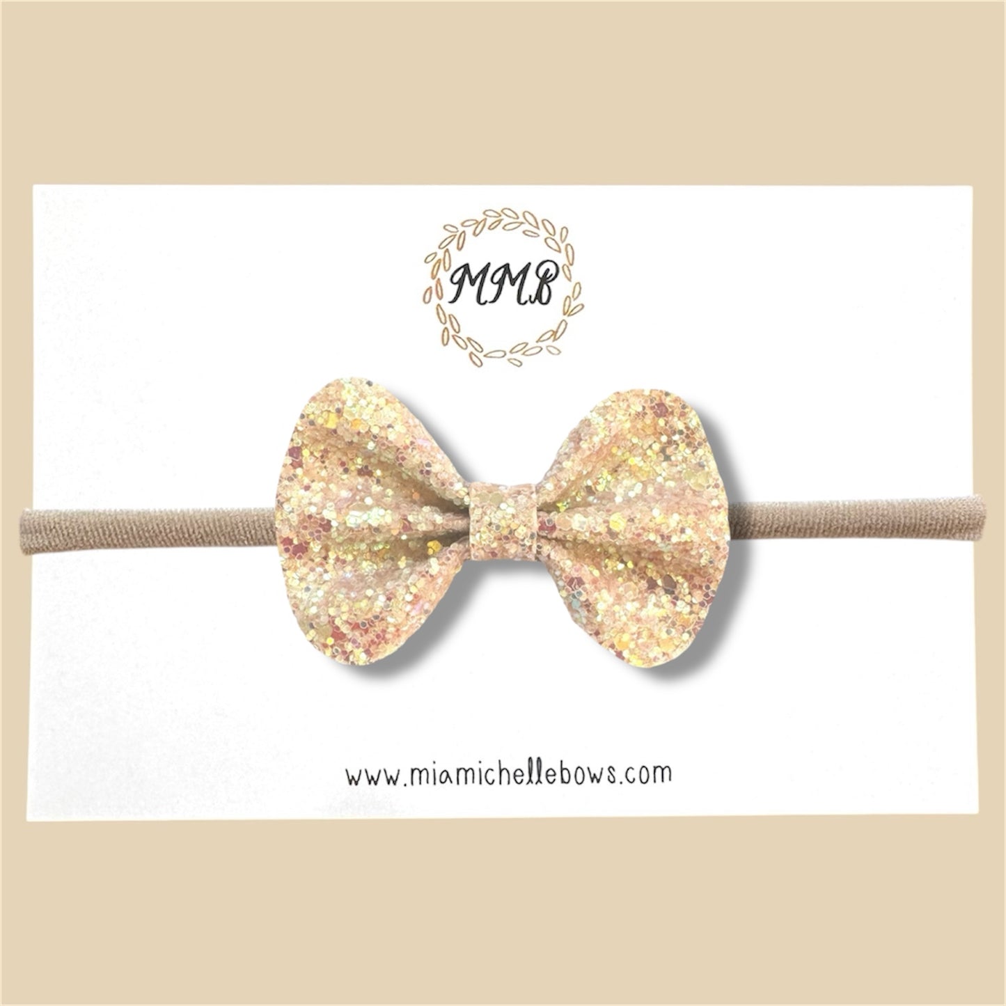 Beige Iridescent Glitter Bow