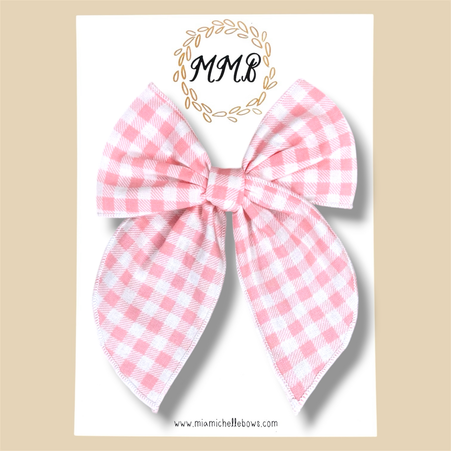 Peachy Pink Gingham Fairytale Bow