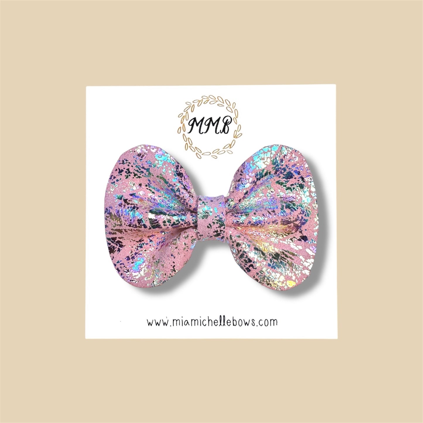 Pink Iridescent Genuine Leather Bow