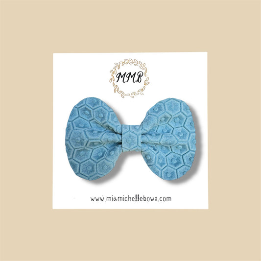 Bright Blue Honeycomb Genuine Leather Bow