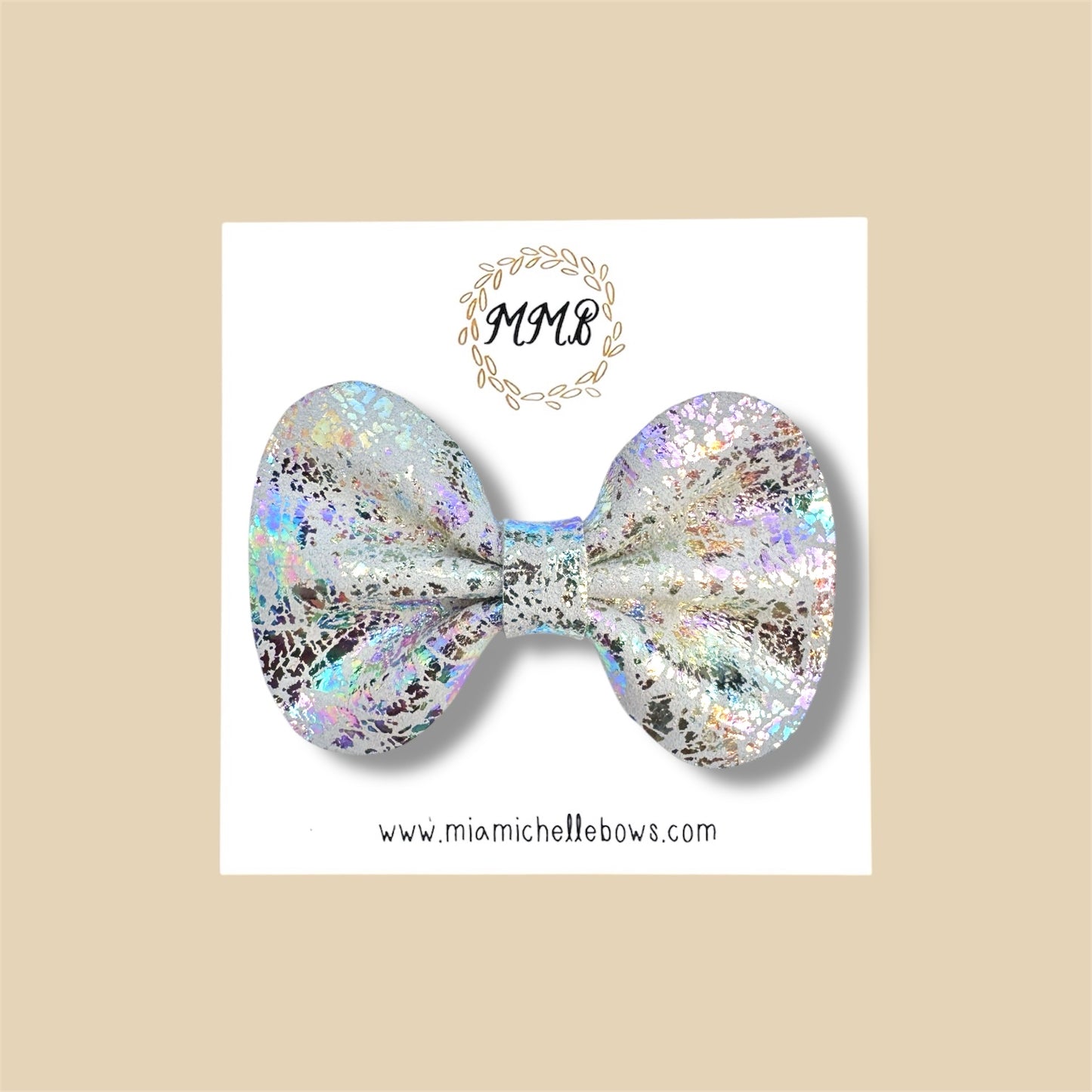Off White Iridescent Genuine Leather Bow