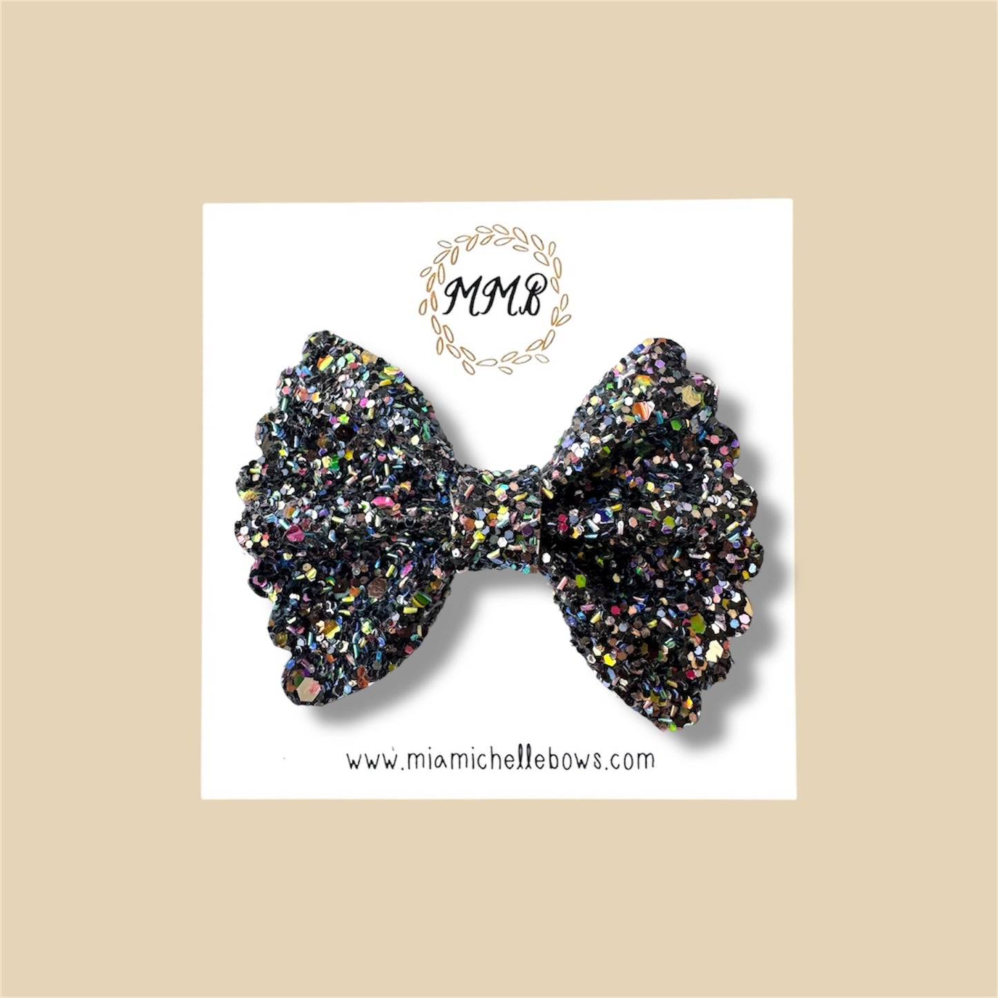 Black Confetti Scalloped Glitter Bow