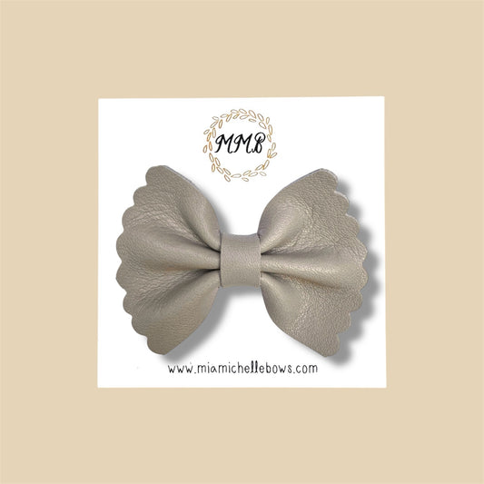 Taupe Scalloped Genuine Leather Bow