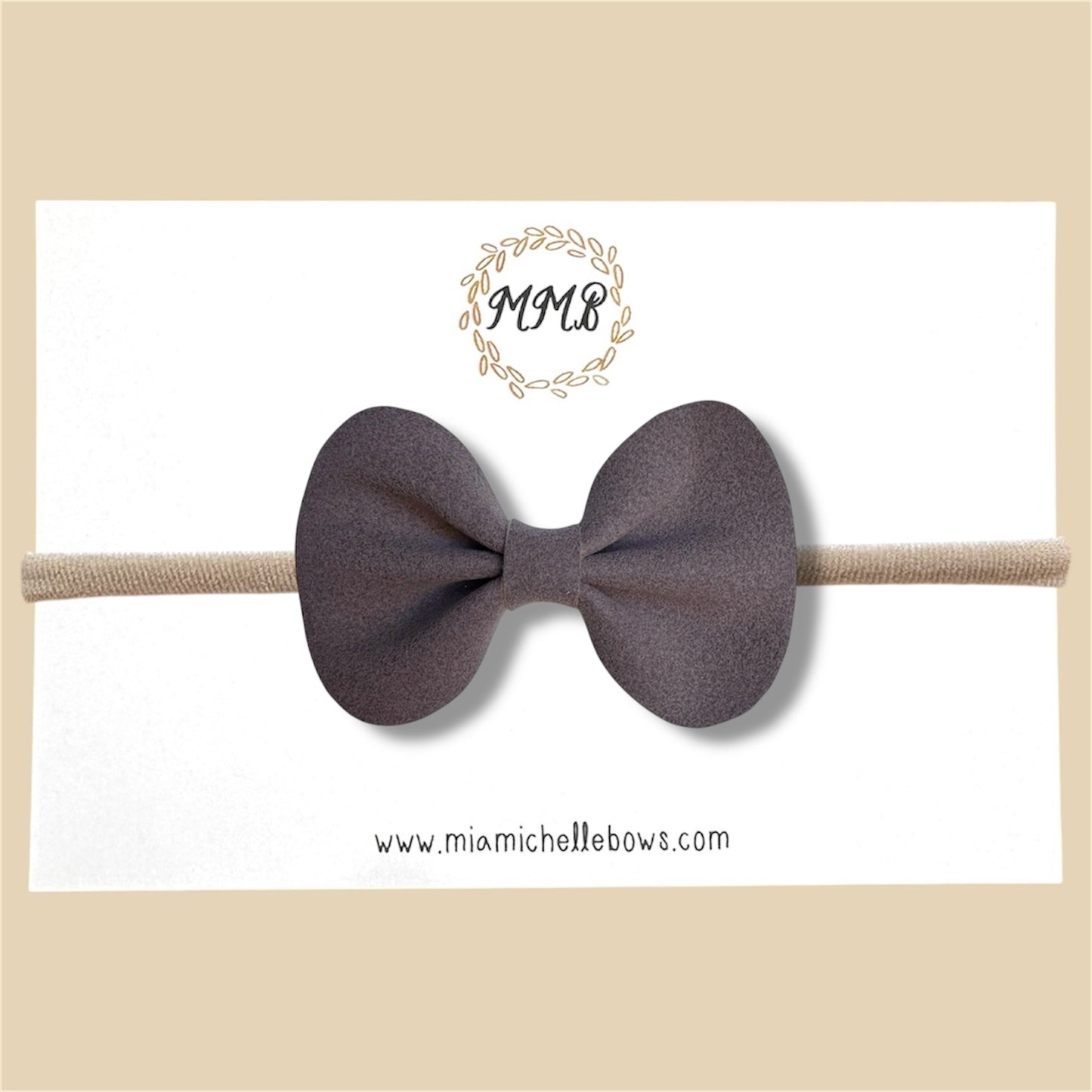 Gray Suede Vegan Leather Bow