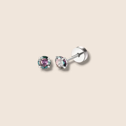Iridescent 4mm CZ Flat Screw Back Studs